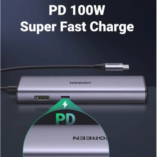 Bộ chuyển đổi USB Type-C sang HDMI+SD+TF+2 cổng USB 3.0+RJ45 Ugreen(90568)