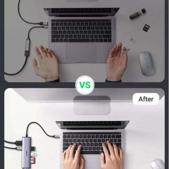 Bộ chuyển đổi USB Type-C sang HDMI+SD+TF+2 cổng USB 3.0+RJ45 Ugreen(90568)