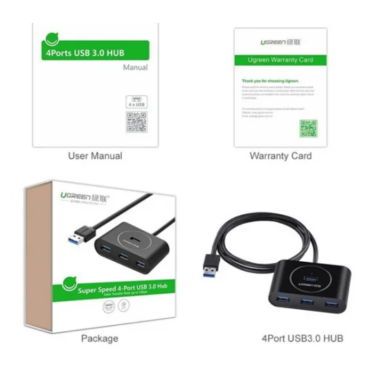 Bộ chia Hub USB 3.0 4 cổng màu đen dài 50CM Ugreen 20290 Bộ chia Hub USB 3.0 4 cổng màu đen dài 50CM Ugreen 20290