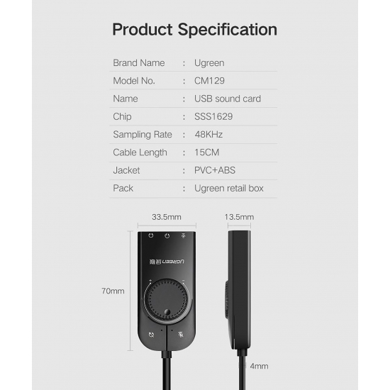 Bộ chuyển USB 2.0 Ra Mic & Audio Hỗ Trợ Volume Control Cao Cấp UGREEN 40964