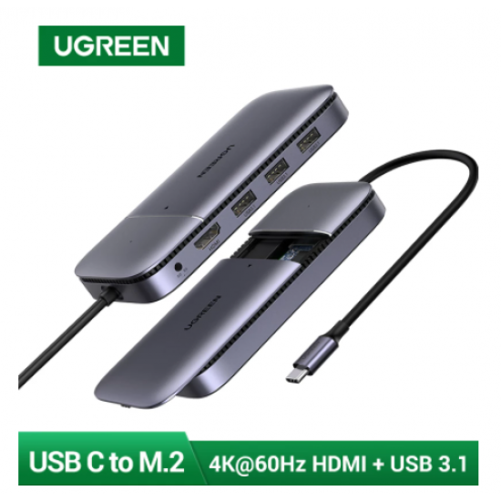 Bộ chuyển đổi USB Type-C 6 in 1 Ugreen 70449 HDMI 4K@60Hz + USB 3.1 Gen 2 + PD + DC 5V/ 2A + M.2 SATA B-Key 