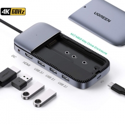 Bộ chuyển đổi USB Type-C 6 in 1 Ugreen 70449 HDMI 4K@60Hz + USB 3.1 Gen 2 + PD + DC 5V/ 2A + M.2 SATA B-Key 