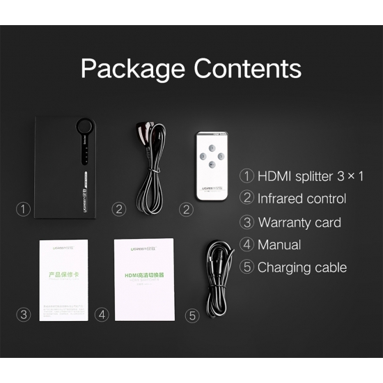 Bộ gộp HDMI 3 vào 1 ra hỗ trợ 3D full HD chính hãng Ugreen 40234/40251
