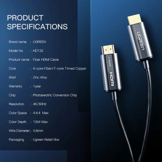 Cáp HDMI 2.0 Sợi Quang Cao Cấp Hổ Trợ 4K UGREEN HD132 Cáp HDMI 2.0 Sợi Quang Cao Cấp Hổ Trợ 4K UGREEN HD132