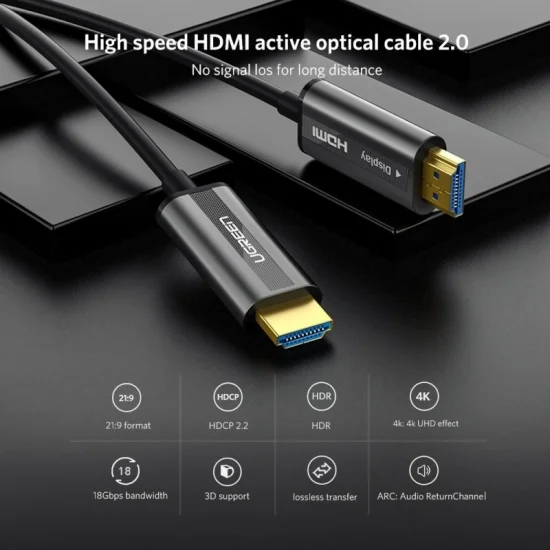Cáp HDMI 2.0 Sợi Quang Cao Cấp Hổ Trợ 4K UGREEN HD132 Cáp HDMI 2.0 Sợi Quang Cao Cấp Hổ Trợ 4K UGREEN HD132