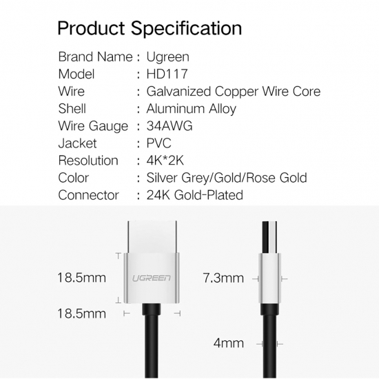 Cáp HDMI 2.0 Sợi Siêu Nhỏ Cao Cấp UGREEN HD117 | Hỗ trợ 4K@60Hz