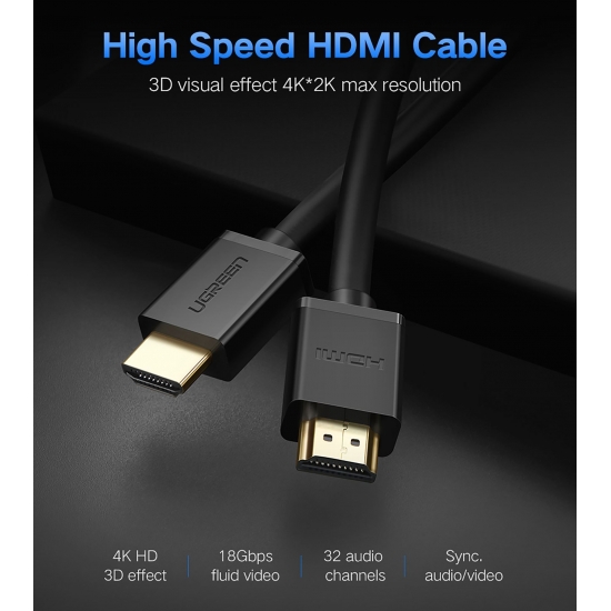 Cáp HDMI 2.0 Tròn Dẻo Cao Cấp UGREEN HD104