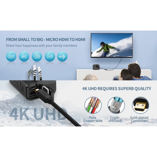 Cáp Micro HDMI ra HDMI Female  2.0 Hỗ trợ 4K@60Hz Cao Cấp UGREEN 20134