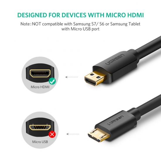 Cáp Micro HDMI ra HDMI hỗ trợ 3D 4K Cao Cấp UGREEN HD127