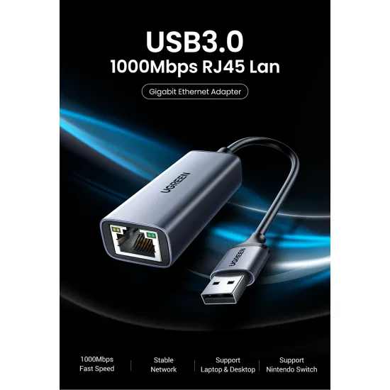 Cáp chuyển USB 3.0 to Lan hỗ trợ 10/100/1000 Mbps Ugreen 50922 (Vỏ hợp kim)