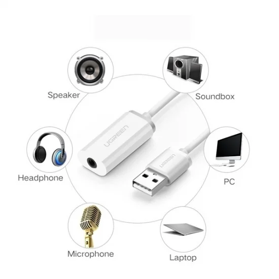 Cáp chuyển USB ra Audio 3.5mm hỗ trợ Mic và Tai Nghe Ugreen 30712 Cáp chuyển USB ra Audio 3.5mm hỗ trợ Mic và Tai Nghe Ugreen 30712