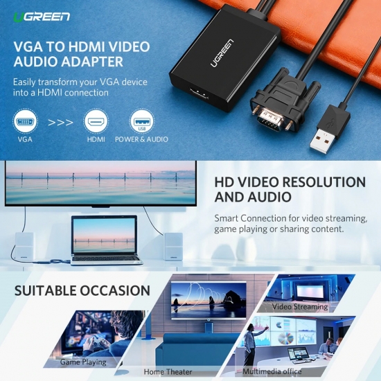 Cáp Chuyển VGA ra HDMI + Audio Cao Cấp UGREEN 40213