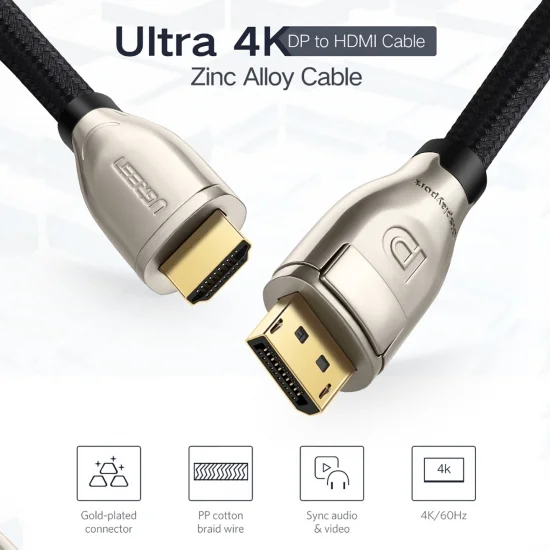 Cáp Chuyển Đổi DisplayPort ra HDMI hỗ trợ 4K@60Hz cao cấp UGREEN DP111 Cáp Chuyển Đổi DisplayPort ra HDMI hỗ trợ 4K@60Hz cao cấp UGREEN DP111