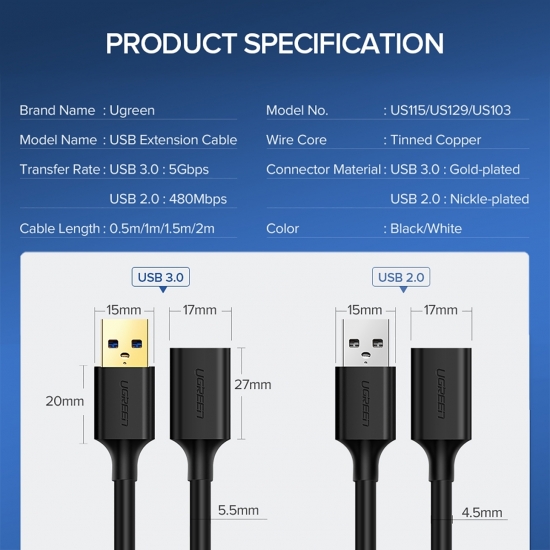 Cáp Nối Dài USB 3.0 Cao Cấp UGREEN US129