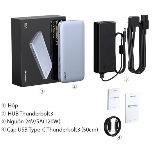HUB Thunderbolt 3 (USB Type-C) Ugreen 80547 -Hub12 in 1 (Support DP 8K@60Hz DC 24v 5A 120W)
