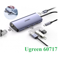 HUB USB-C to LAN 100/1000Mbps Kèm HUB 3 Cổng USB 3.0 Ugreen 60717 (Hỗ trợ USB-C sạc ngược)