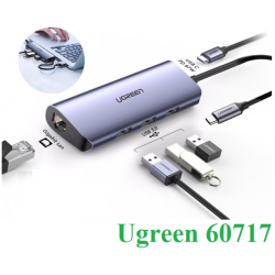 HUB USB-C to LAN 100/1000Mbps Kèm HUB 3 Cổng USB 3.0 Ugreen 60717 (Hỗ trợ USB-C sạc ngược)