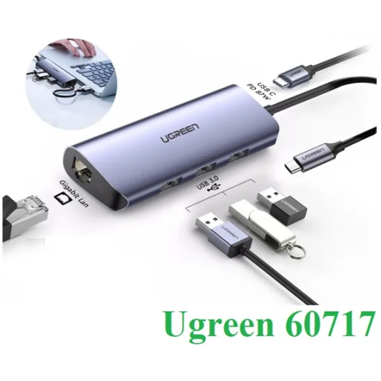 HUB USB-C to LAN 100/1000Mbps Kèm HUB 3 Cổng USB 3.0 Ugreen 60717 (Hỗ trợ USB-C sạc ngược) HUB USB-C to LAN 100/1000Mbps Kèm HUB 3 Cổng USB 3.0 Ugreen 60717 (Hỗ trợ USB-C sạc ngược)