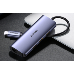 HUB USB-C to LAN 100/1000Mbps Kèm HUB 3 Cổng USB 3.0 Ugreen 60717 (Hỗ trợ USB-C sạc ngược)