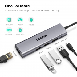 Bộ chuyển USB 3.0 to LAN 1Gbps + Hub USB 3.0 3 Cổng Ugreen 60812