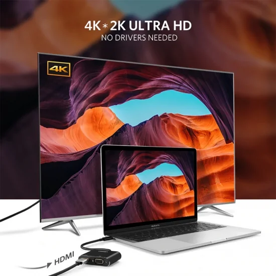 Cáp chuyển USB Type C ra VGA và HDMI 4k Ugreen CM162 Cáp chuyển USB Type C ra VGA và HDMI 4k Ugreen CM162