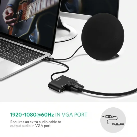 Cáp chuyển USB Type C ra VGA và HDMI 4k Ugreen CM162 Cáp chuyển USB Type C ra VGA và HDMI 4k Ugreen CM162