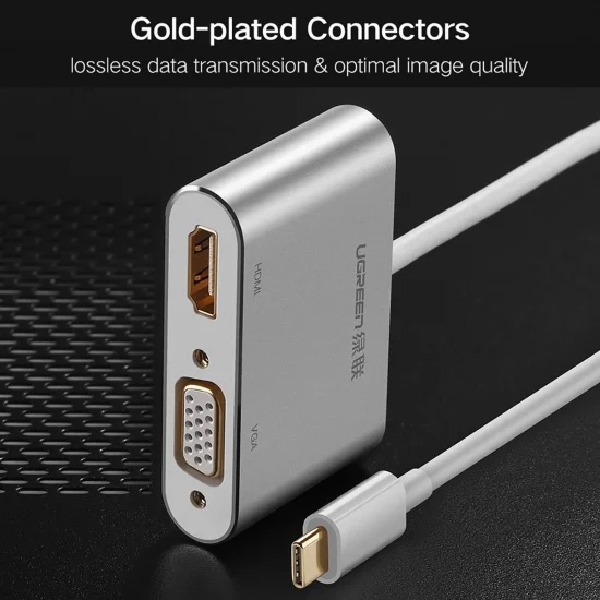 Cáp chuyển USB Type C ra VGA và HDMI 4k Ugreen CM162 Cáp chuyển USB Type C ra VGA và HDMI 4k Ugreen CM162