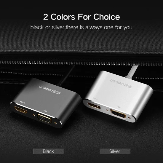 Cáp chuyển USB Type C ra VGA và HDMI 4k Ugreen CM162 Cáp chuyển USB Type C ra VGA và HDMI 4k Ugreen CM162