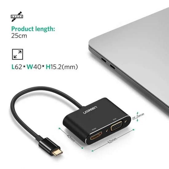 Cáp chuyển USB Type C ra VGA và HDMI 4k Ugreen CM162 Cáp chuyển USB Type C ra VGA và HDMI 4k Ugreen CM162