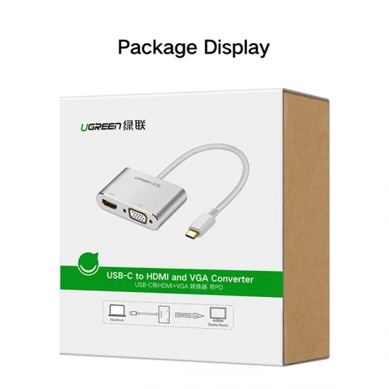 Cáp chuyển USB Type C ra VGA và HDMI 4k Ugreen CM162 Cáp chuyển USB Type C ra VGA và HDMI 4k Ugreen CM162