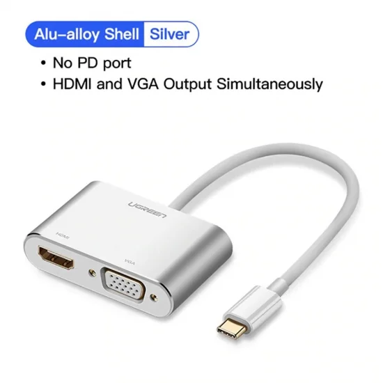 Cáp chuyển USB Type C ra VGA và HDMI 4k Ugreen CM162 Cáp chuyển USB Type C ra VGA và HDMI 4k Ugreen CM162