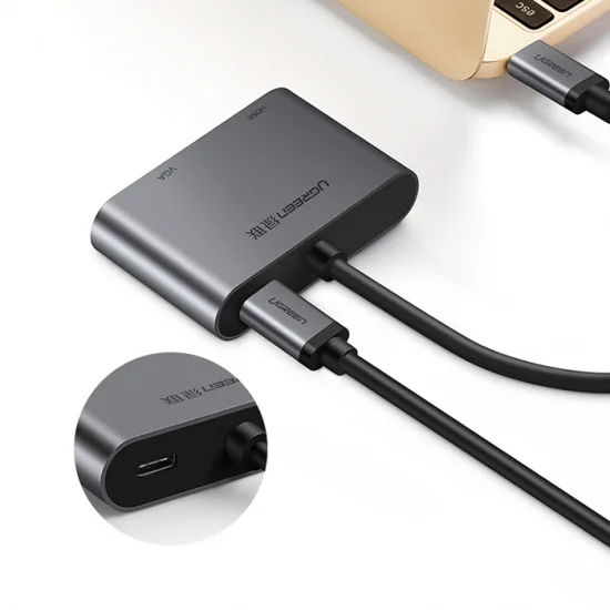 Cáp chuyển USB Type C ra VGA và HDMI 4k Ugreen CM162 Cáp chuyển USB Type C ra VGA và HDMI 4k Ugreen CM162