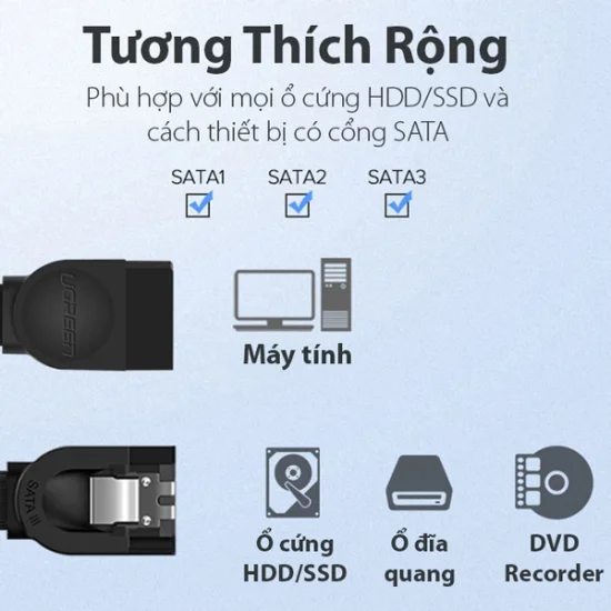 Cable Sata 3 bẻ góc 90 độ Ugreen dài 0.5m (30797) Cable Sata 3 bẻ góc 90 độ Ugreen dài 0.5m (30797)