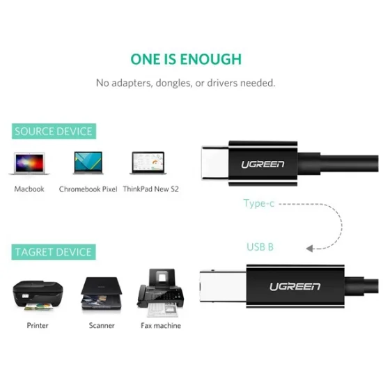 Cable USB-C to USB-B Ugreen dài 2M (50446) Cable USB-C to USB-B Ugreen dài 2M (50446)