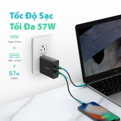 Củ sạc nhanh 2 cổng USB A và USB Type-C 57W Ugreen ( 50457 )