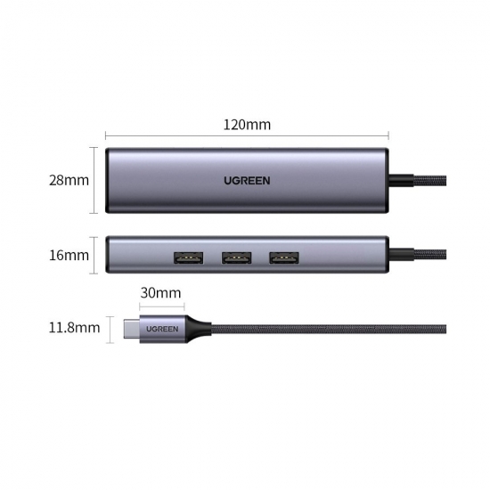 Bộ chia Type C 3 cổng USB 3.0 + Lan RJ45 Ugreen (20920)