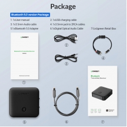 Bộ thu phát Bluetooth 5.0 (TX/RX) hỗ trợ APTX chính hãng Ugreen 70158 cao cấp