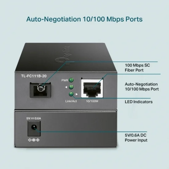 10/100 Mbps WDM Media Converter Tplink (TL-FC111B-20) 10/100 Mbps WDM Media Converter Tplink (TL-FC111B-20)