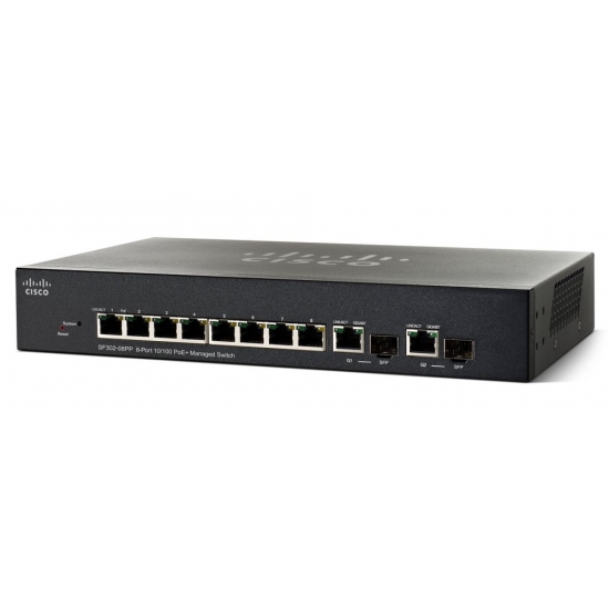 Switch Cisco SF352-08P-K9 8-port PoE+ (support 60W PoE Port) 10/100Mbps with 62W power budget + 2-port Combo Mini-GBIT Managed Switch - SF352-08P-K9