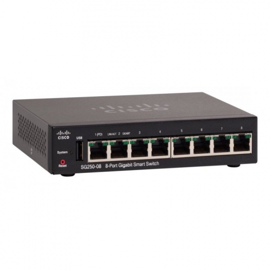 Switch Cisco SG250-08 8-ports Gigabit (Port 8 with PoE+ power input support) Smart Switch
