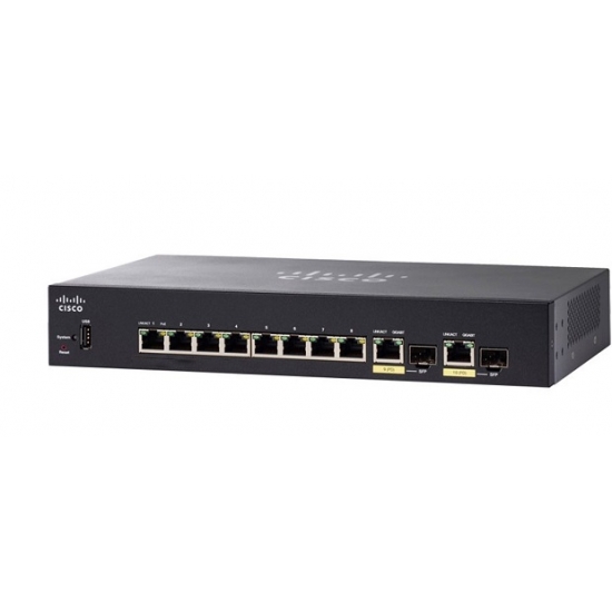 Switch Cisco SG350-10MP-K9 8-port Gigabit PoE+ (support 60W PoE Port) with 124W power budget, PoE passthrough