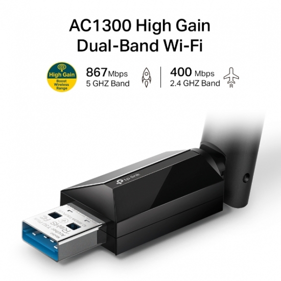 Bộ Chuyển Đổi Wi-Fi USB Băng Tần Kép Độ Lợi Cao AC1300 TPLINK Archer T3U Plus